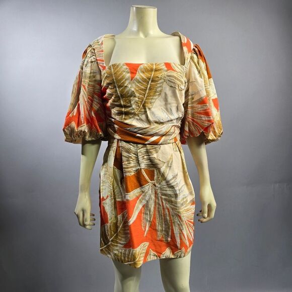 ASOS Orange Tan Puff Sleeve Mini Sundress R7 - Picture 1 of 5